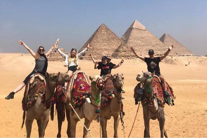 Camel ride in front of the three Great Pyramids of Giza